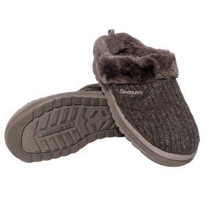 Sketchers Keepsake Slip On Chunky Clog Slippers Size 9 Brown Knit House Shoes